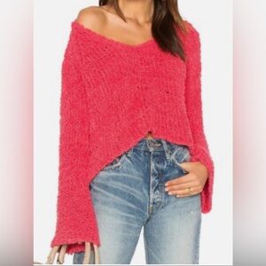 Free People Sand Dune V-neck Knit Sweater with Bell Sleeves, size L